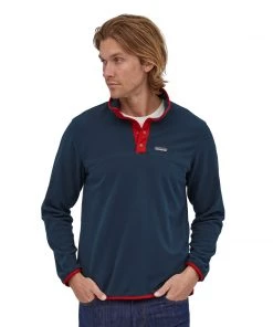 Patagonia M's Micro D® Snap-T® Fleece Pullover - New Navy W/Classic Red Sweaters