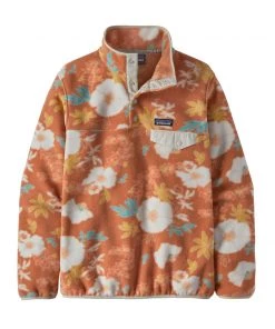 Patagonia WOMENS W's Lightweight Synchilla® Snap-T® Fleece Pullover - Flower Power Big: Toasted Peach